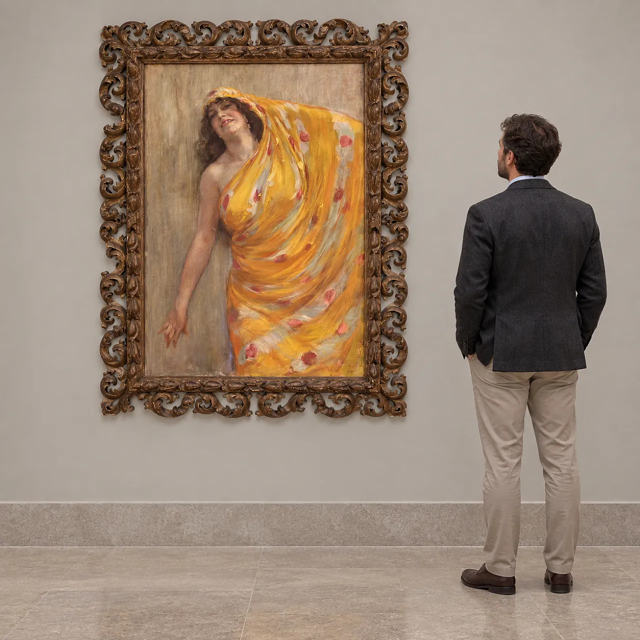 Grande quadro firmato A. Mazza del 1912, ritratto di donna orientale 12