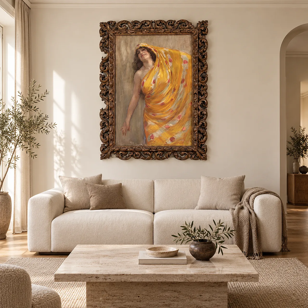 Grande quadro firmato A. Mazza del 1912, ritratto di donna orientale 13