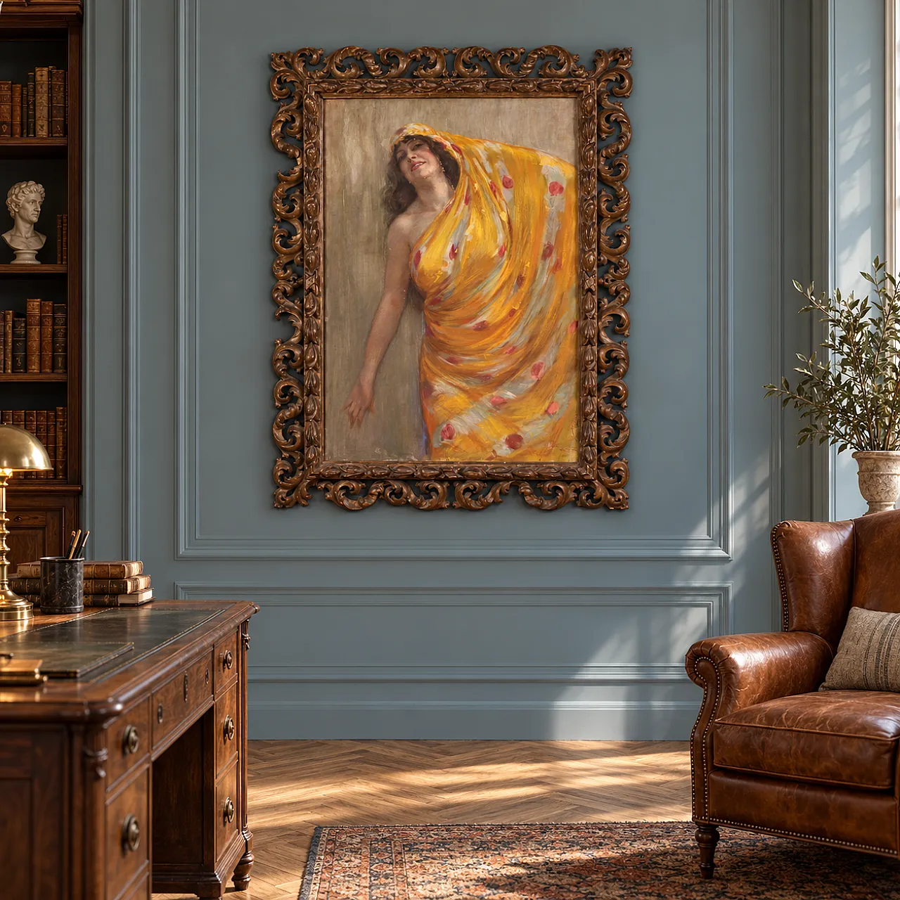 Grande quadro firmato A. Mazza del 1912, ritratto di donna orientale 14