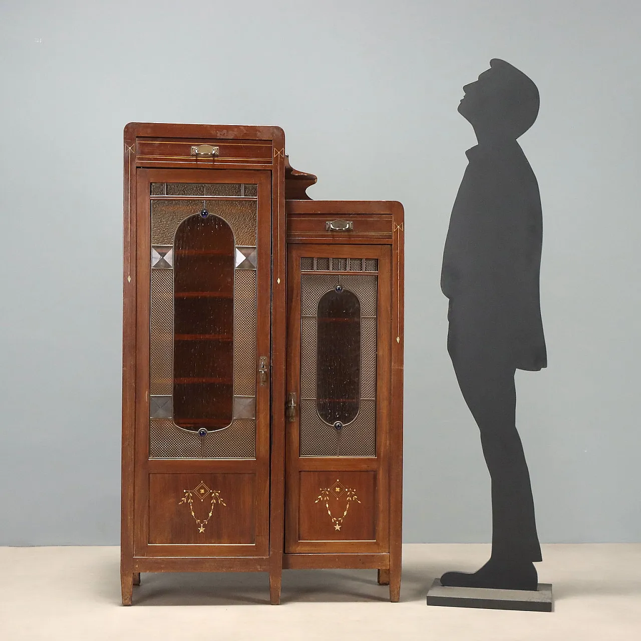 Mahogany office furniture with stained glass windows, 19th century 2