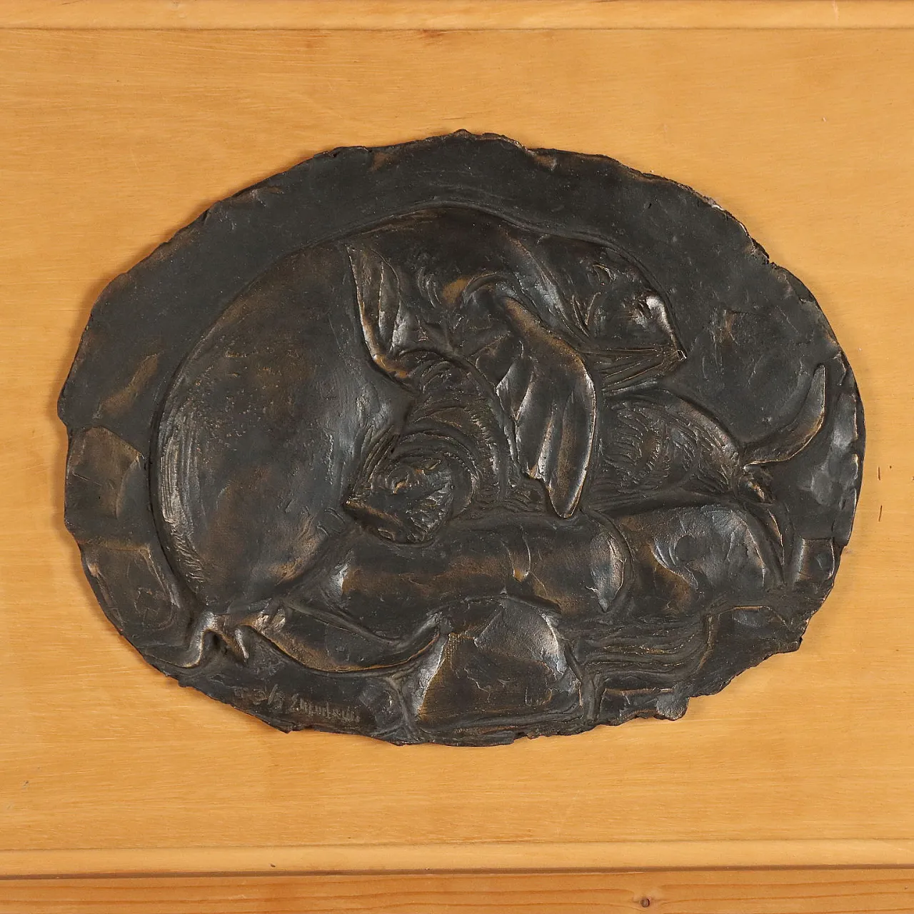 Bronze bas-relief by Enrico Manfrini, 20th century 3