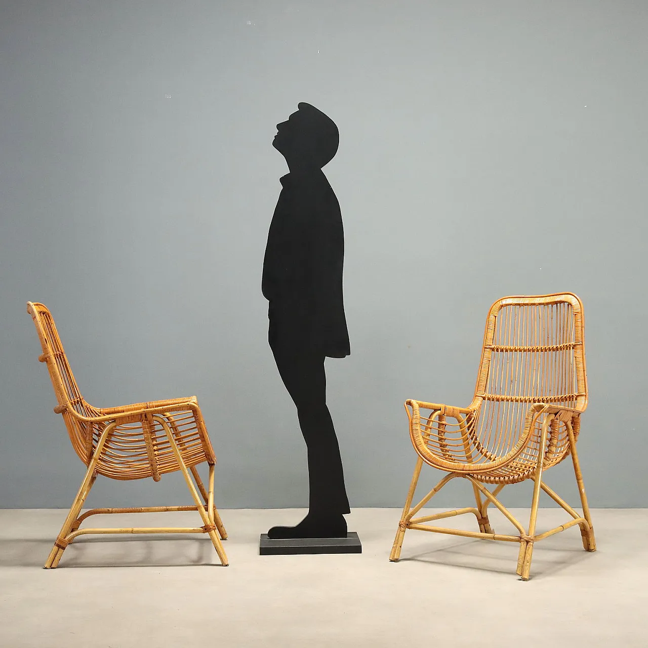 4 Rattan and bamboo armchairs, 1970s 2