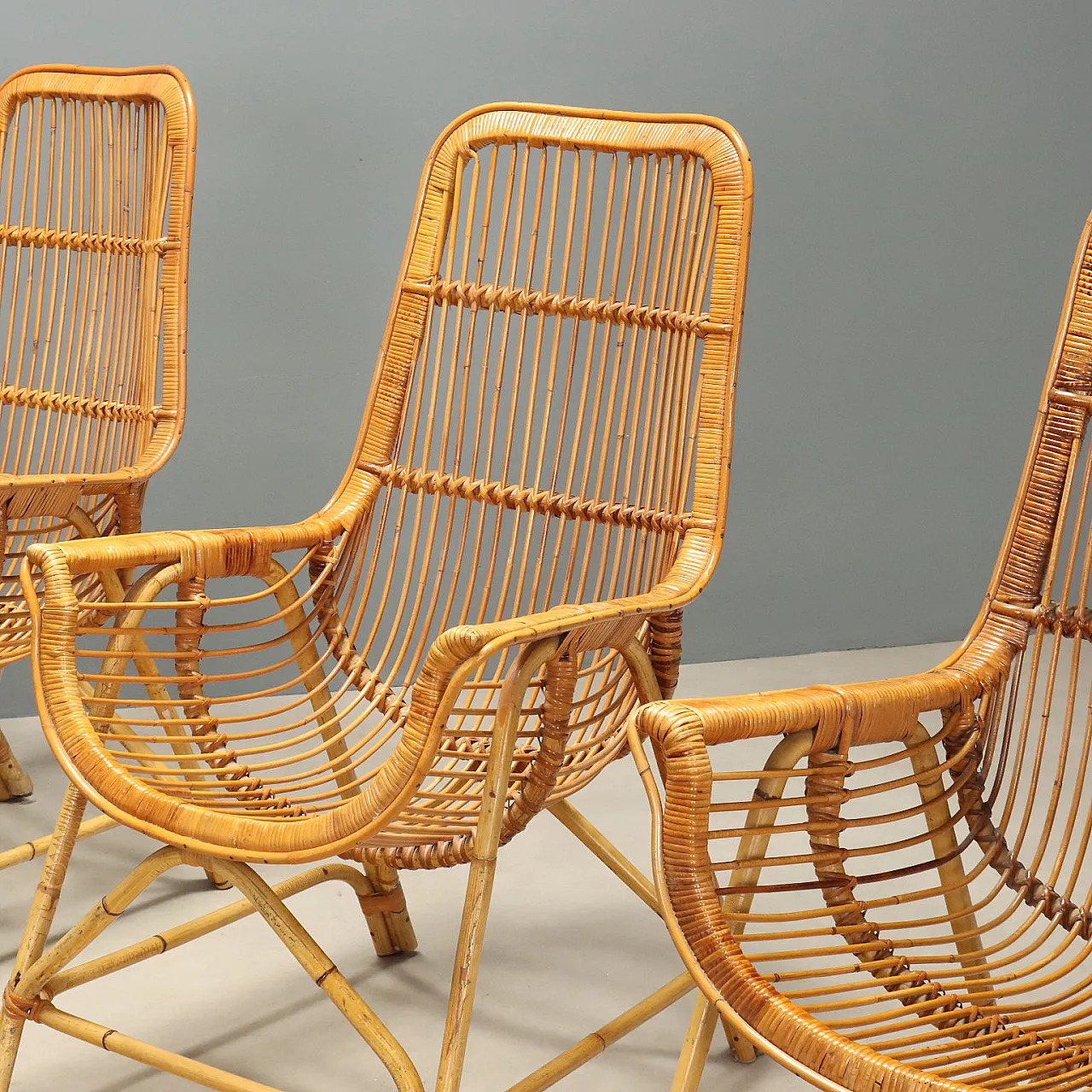 4 Rattan and bamboo armchairs, 1970s 3