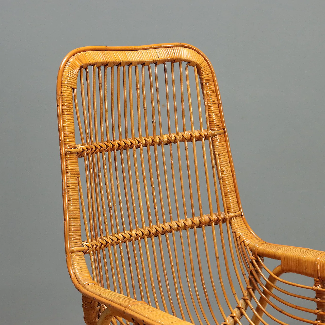 4 Rattan and bamboo armchairs, 1970s 4
