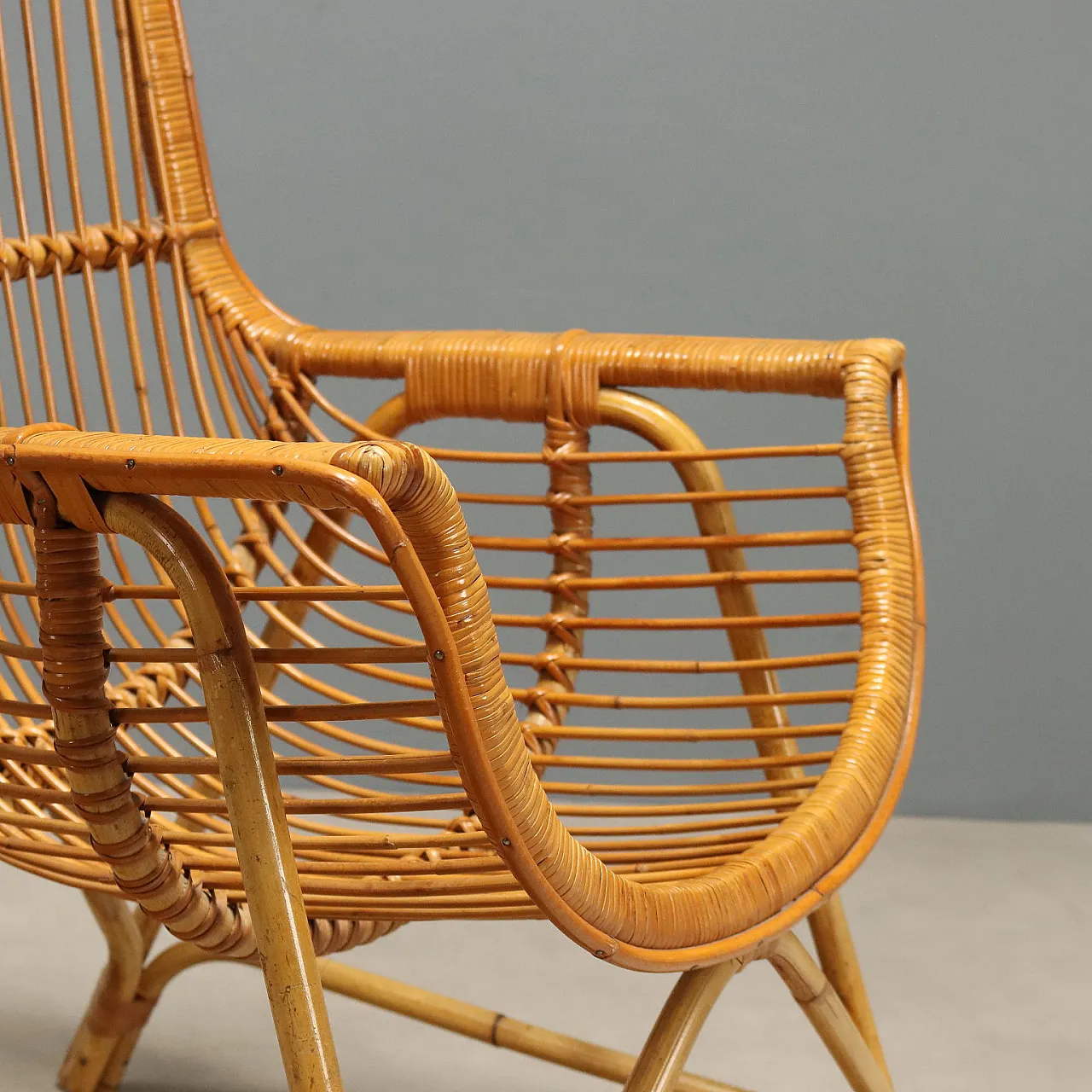 4 Rattan and bamboo armchairs, 1970s 5