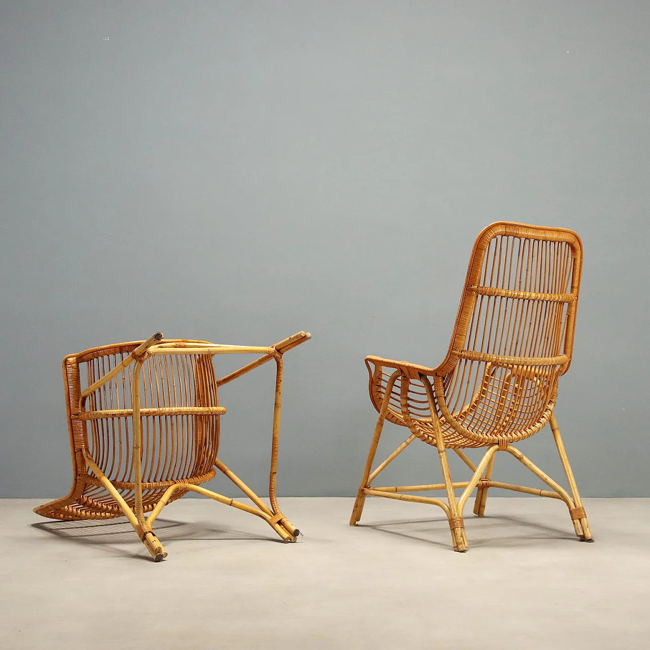 4 Rattan and bamboo armchairs, 1970s 8