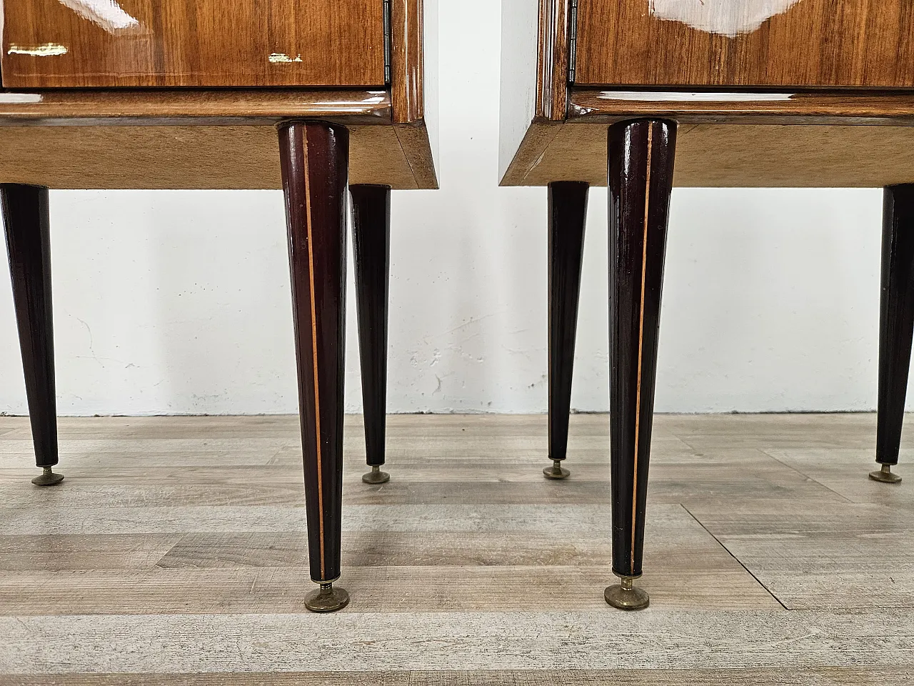 1960s walnut-clad bedside tables with glass tops 18