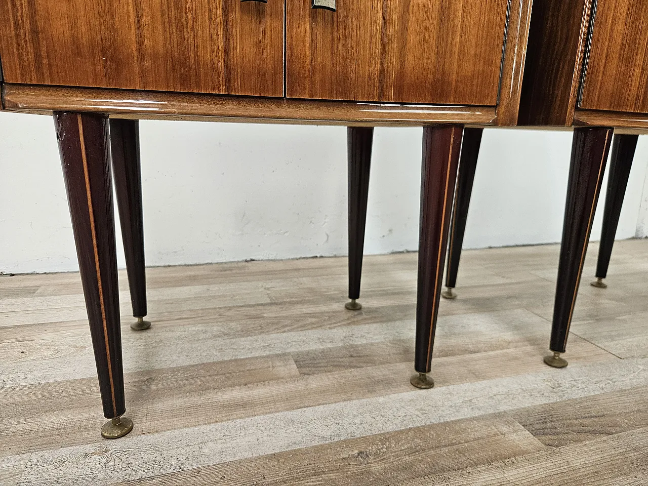 1960s walnut-clad bedside tables with glass tops 19