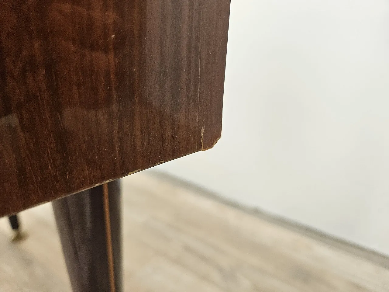 1960s walnut-clad bedside tables with glass tops 21