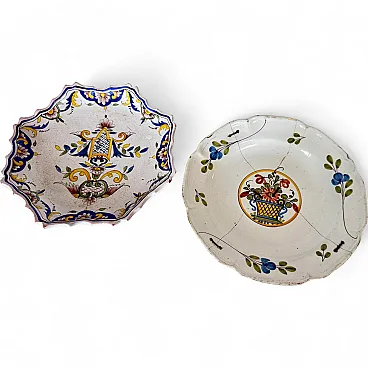 Pair of faience plates, hand-painted rouen Style,  19th-Century