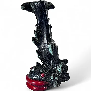 Sculptural glazed ceramic candlestick, mid-20th century