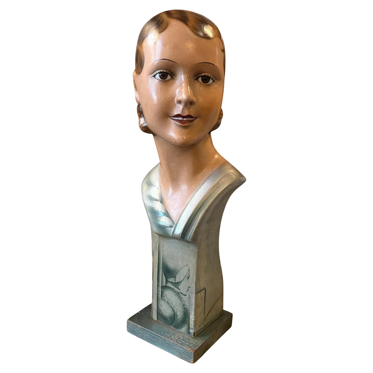 Busto di donna Art Nouveau con occhi in cartapesta e vetro, primo '900 1