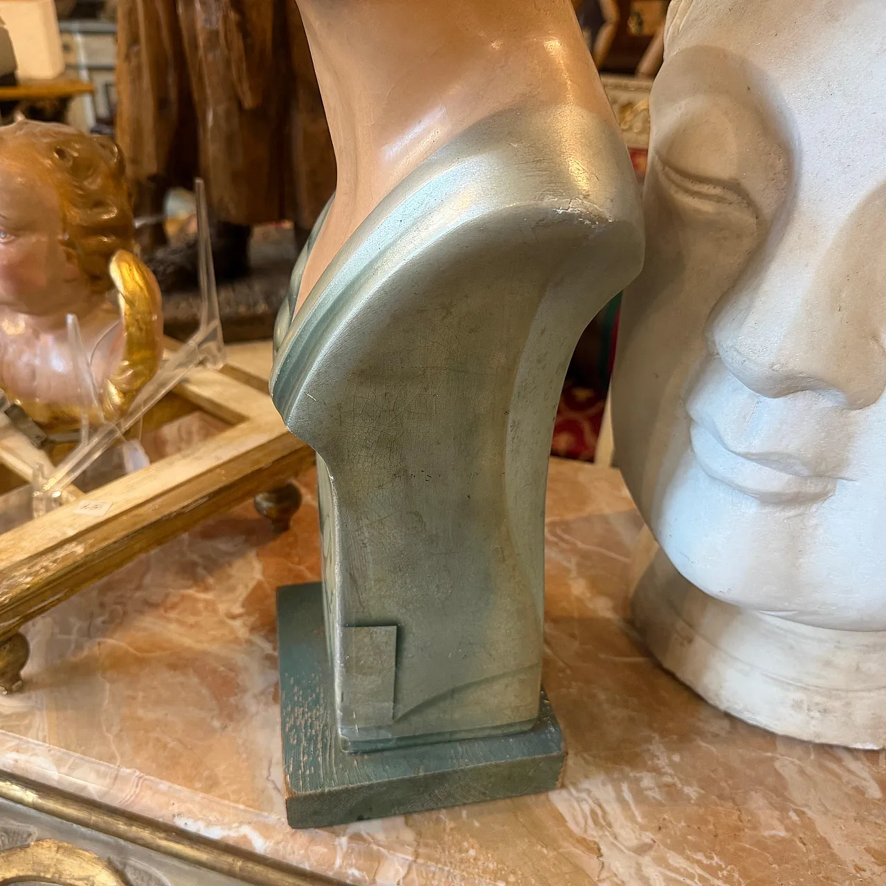 Busto di donna Art Nouveau con occhi in cartapesta e vetro, primo '900 7