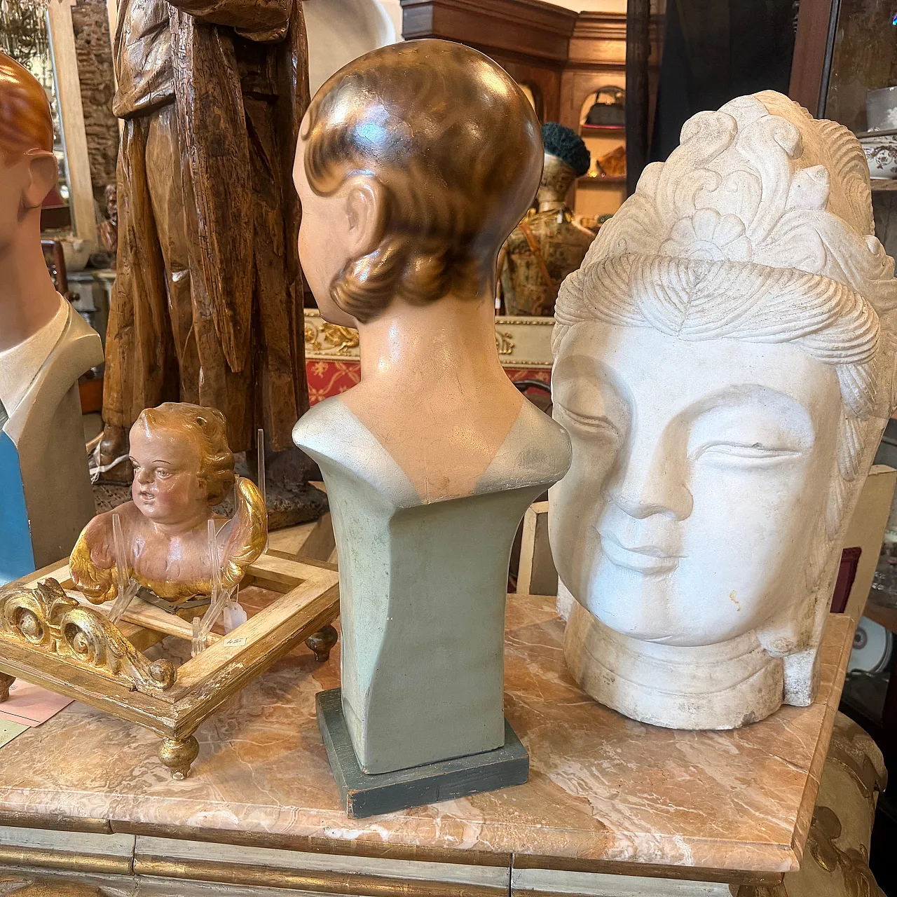 Busto di donna Art Nouveau con occhi in cartapesta e vetro, primo '900 9