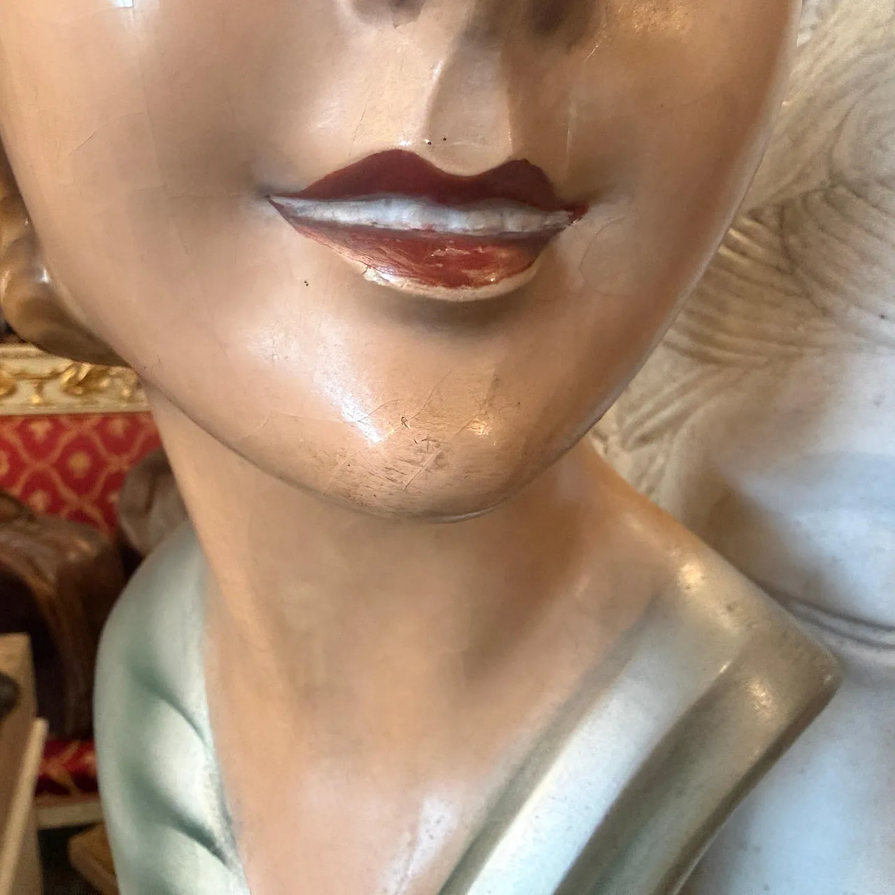 Busto di donna Art Nouveau con occhi in cartapesta e vetro, primo '900 15