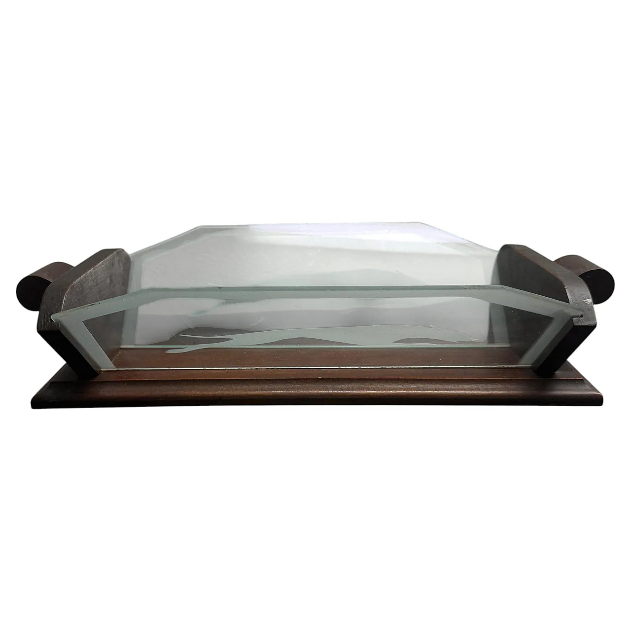 Art Deco wood and greyhounds etched glass centerpiece, 1930s 3