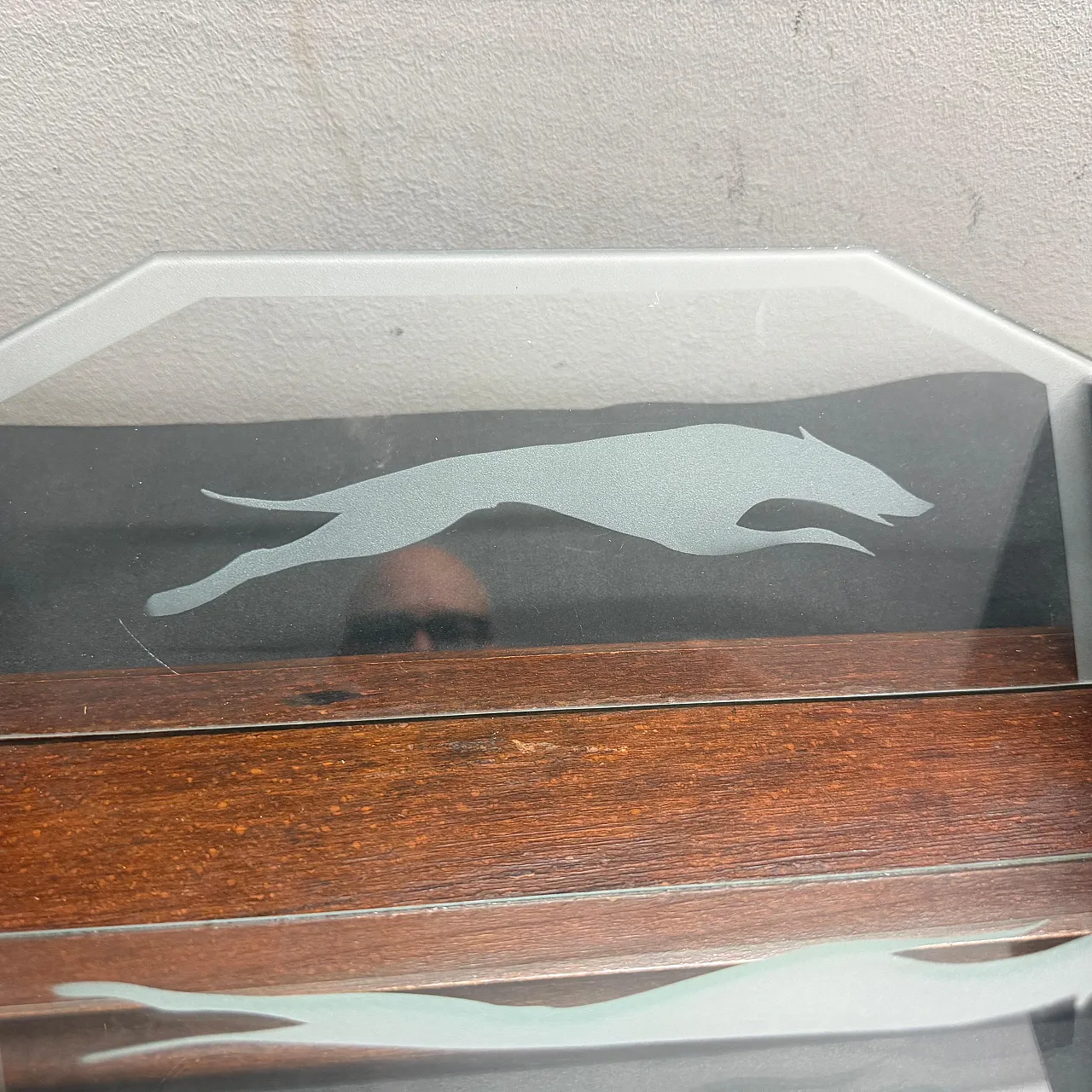 Art Deco wood and greyhounds etched glass centerpiece, 1930s 12