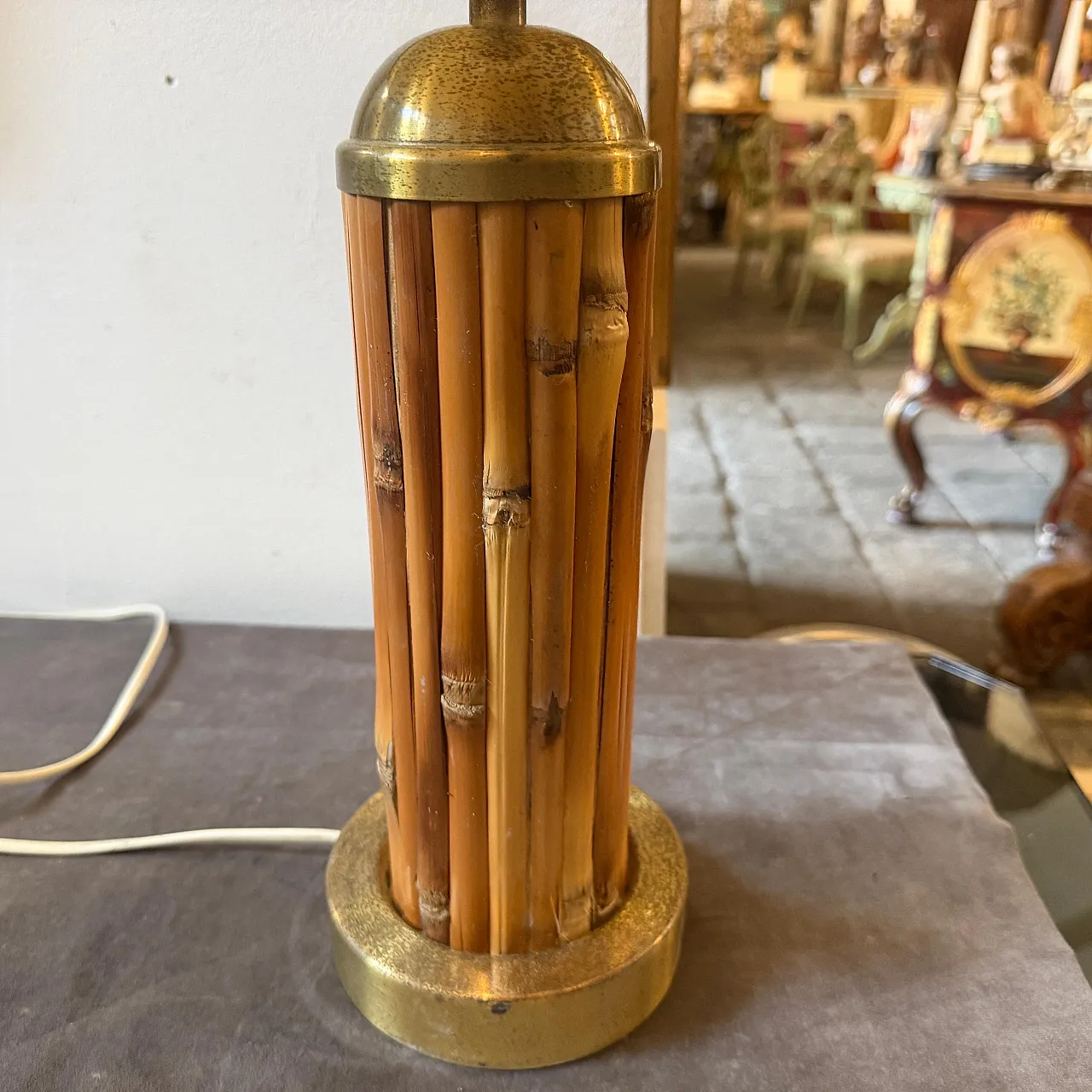 Mid-Century Modern gilt metal and bamboo table lamp, 1970 2