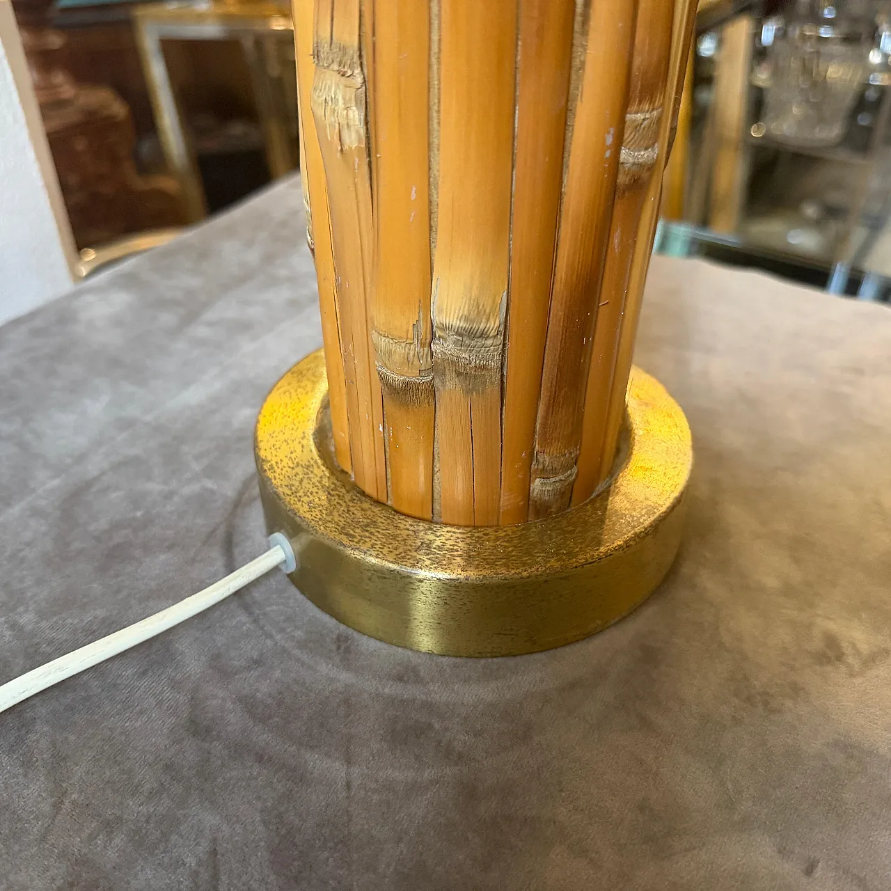 Mid-Century Modern gilt metal and bamboo table lamp, 1970 3