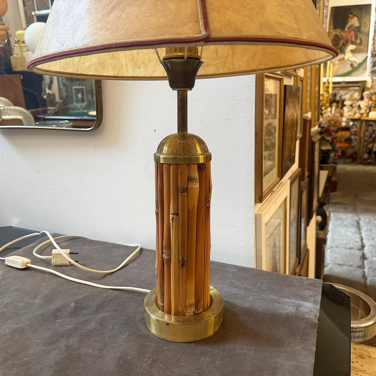 Mid-Century Modern gilt metal and bamboo table lamp, 1970 4