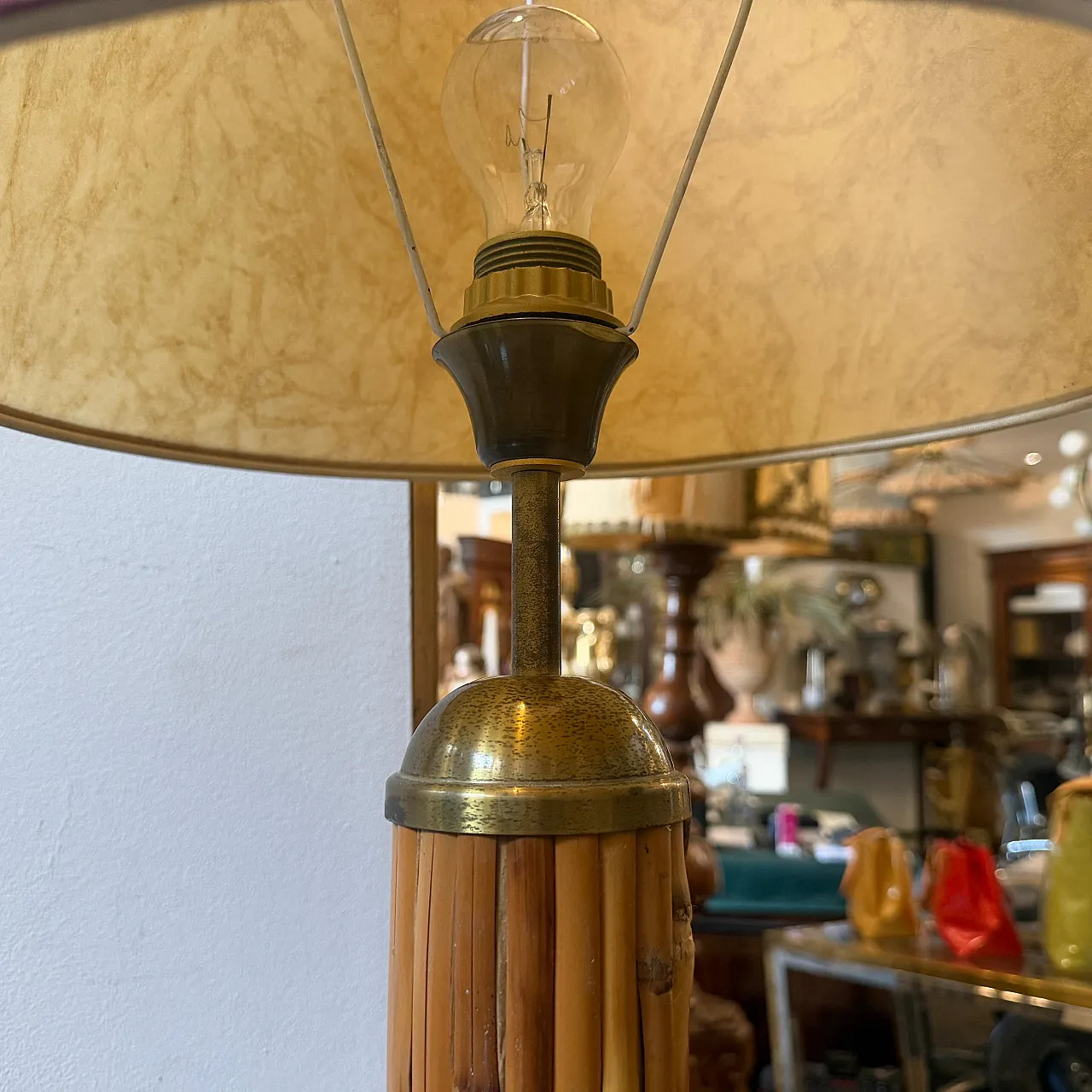 Mid-Century Modern gilt metal and bamboo table lamp, 1970 5