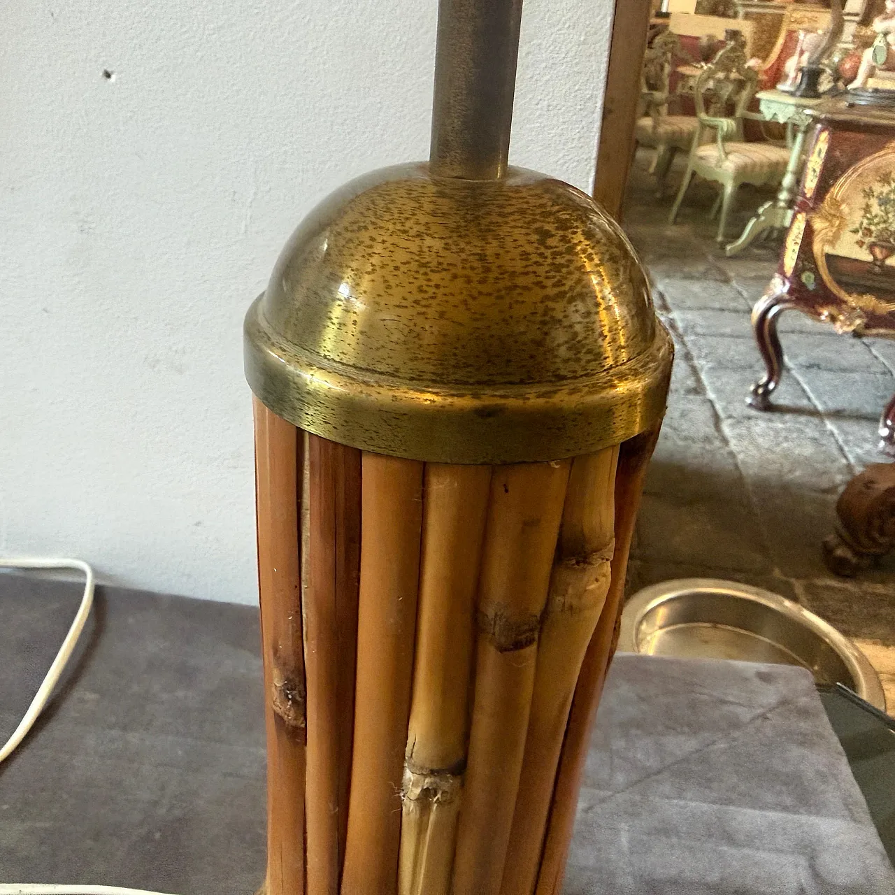 Mid-Century Modern gilt metal and bamboo table lamp, 1970 7