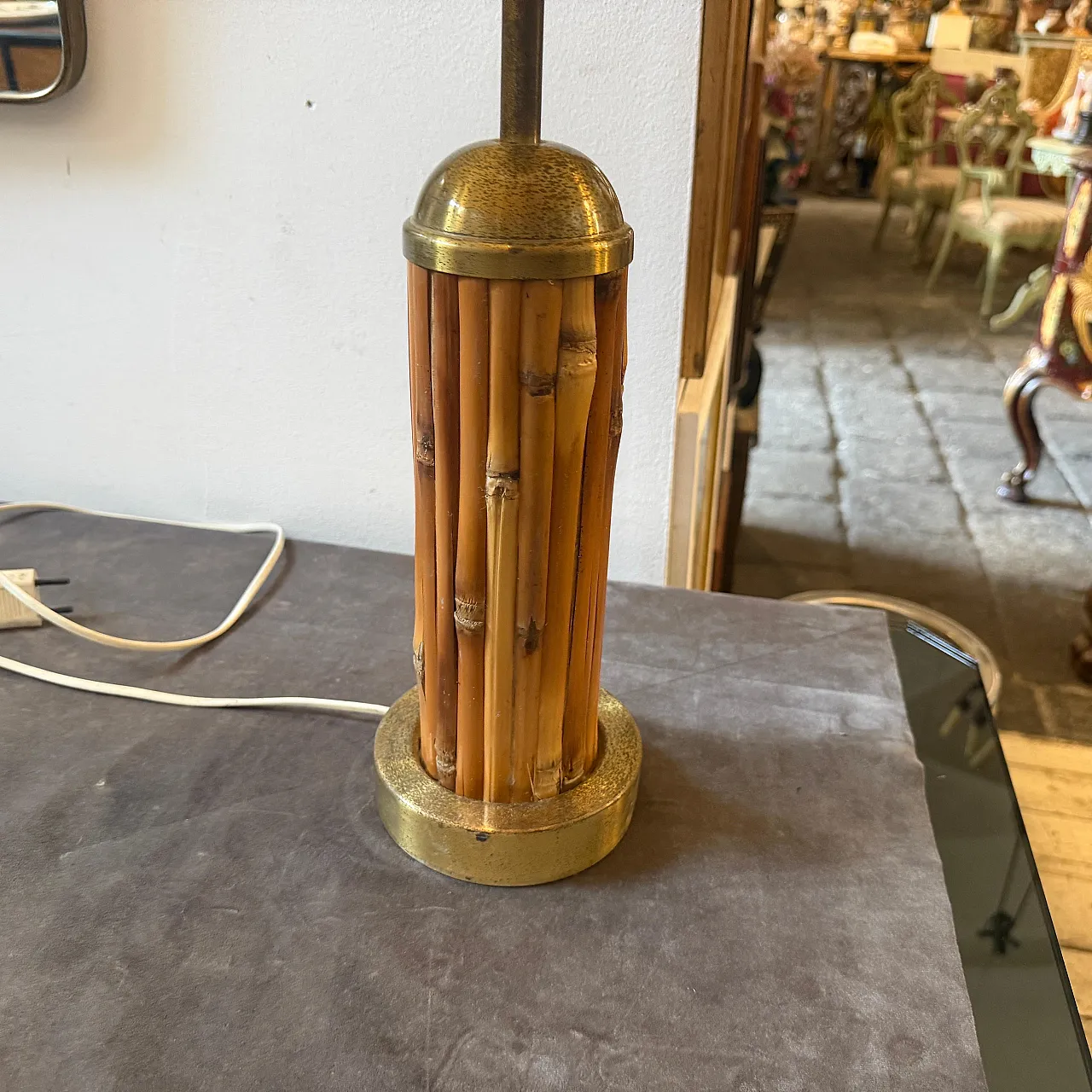 Mid-Century Modern gilt metal and bamboo table lamp, 1970 9