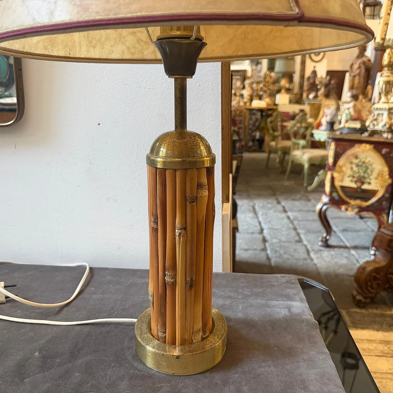 Mid-Century Modern gilt metal and bamboo table lamp, 1970 10