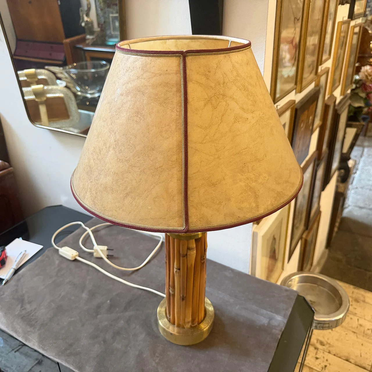 Mid-Century Modern gilt metal and bamboo table lamp, 1970 11