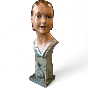 Busto di donna Art Nouveau con occhi in cartapesta e vetro, primo '900