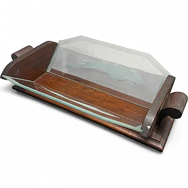 Art Deco wood and greyhounds etched glass centerpiece, 1930s