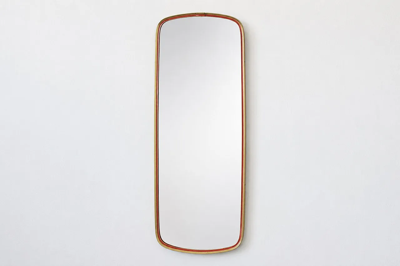Specchio Mid-Century dorato e rosso, anni '60 1