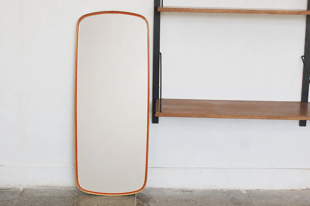 Specchio Mid-Century dorato e rosso, anni '60 2