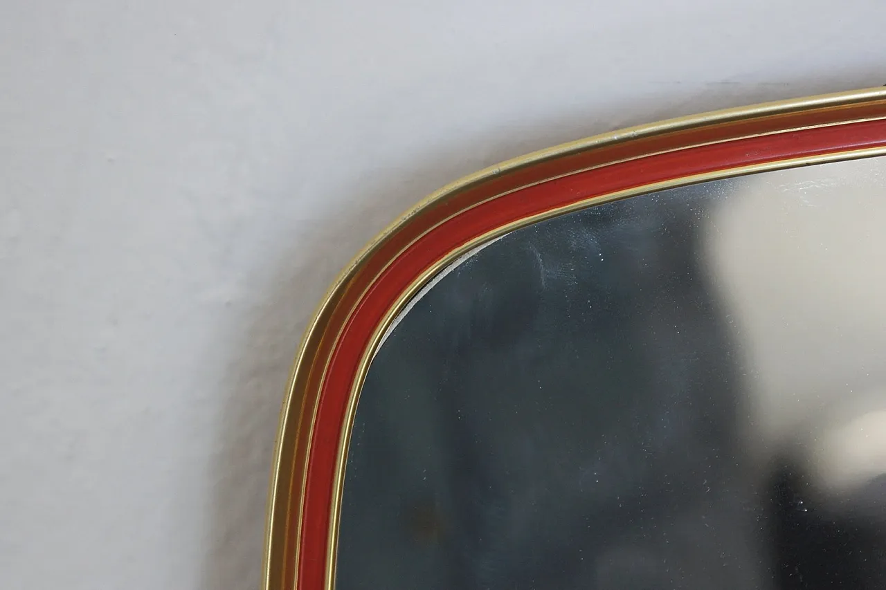 Specchio Mid-Century dorato e rosso, anni '60 3