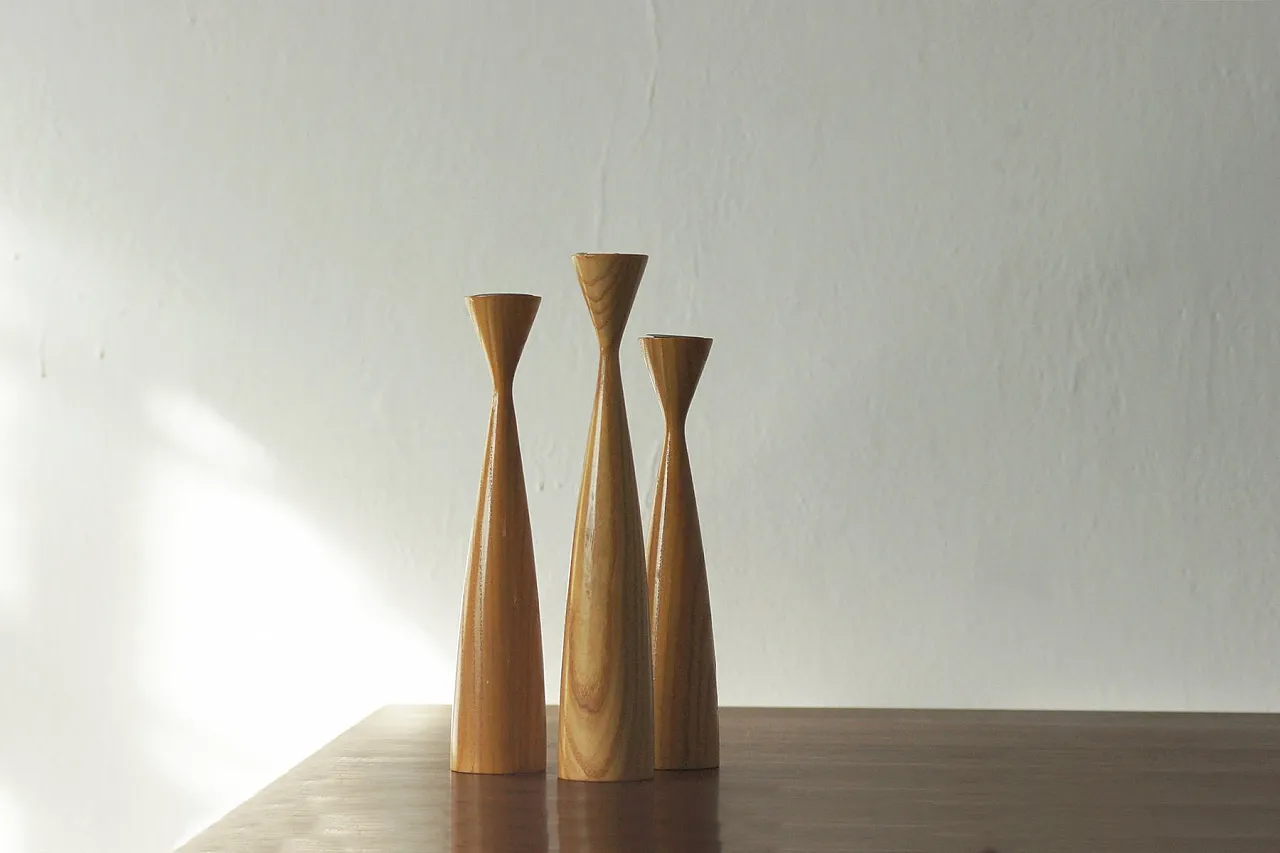 3 Scandinavian wooden candleholders, 20th century 1