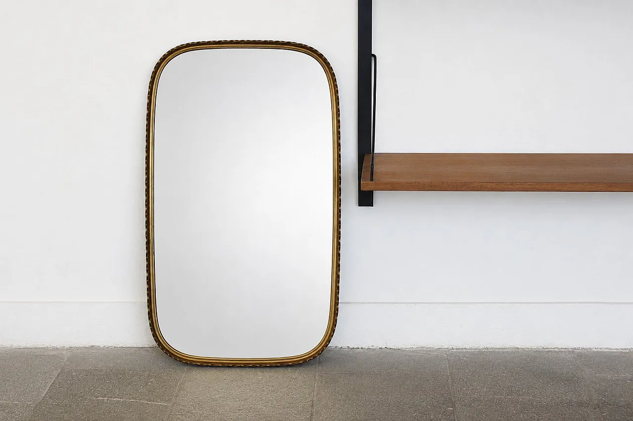 Specchio da parete in ottone, anni '50 2