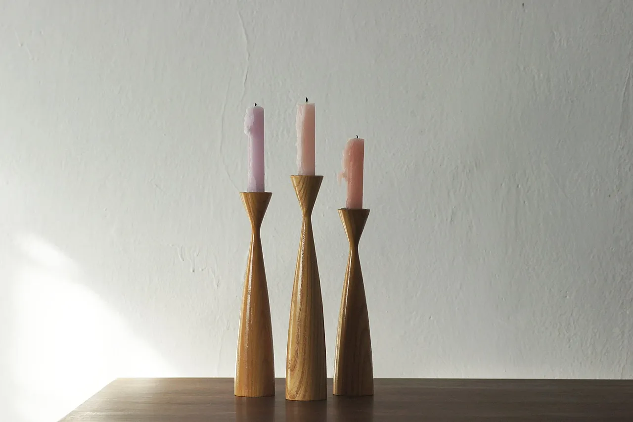 3 Scandinavian wooden candleholders, 20th century 3