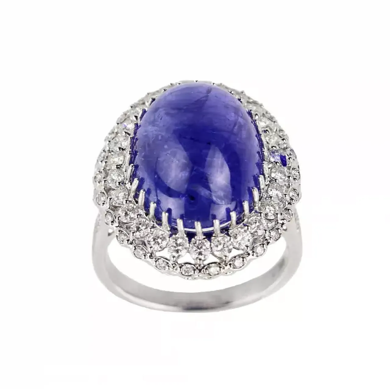 Ring in 18k white gold, tanzanite and diamonds, 20th century 1