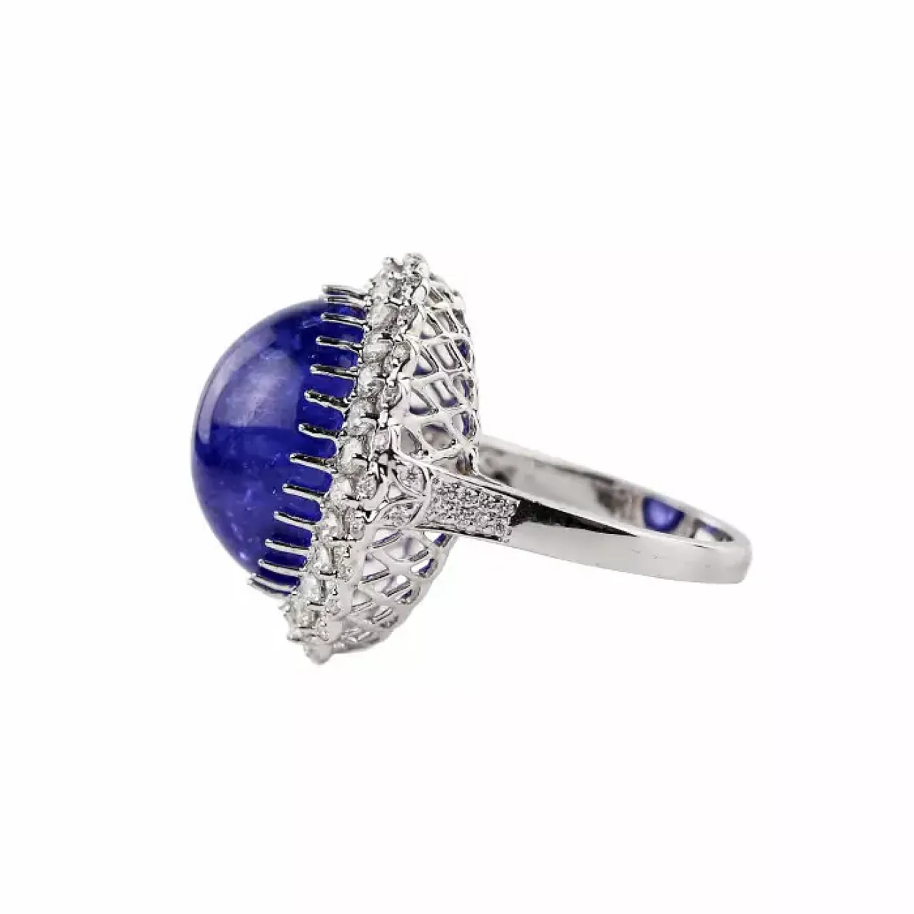 Ring in 18k white gold, tanzanite and diamonds, 20th century 7