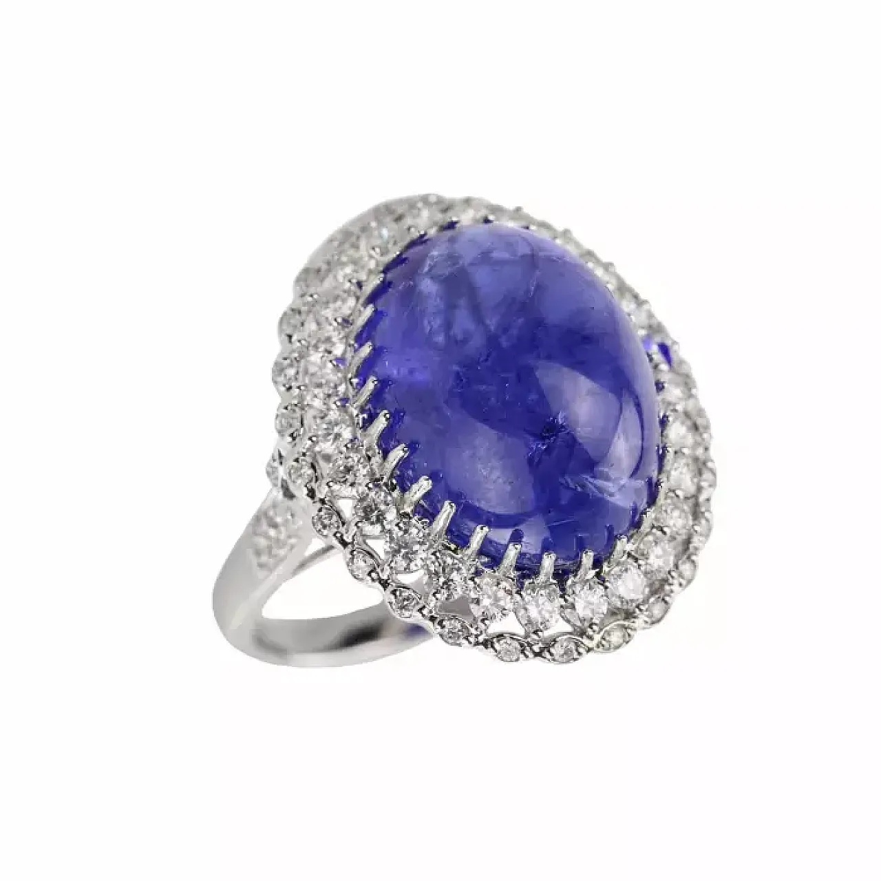 Ring in 18k white gold, tanzanite and diamonds, 20th century 8