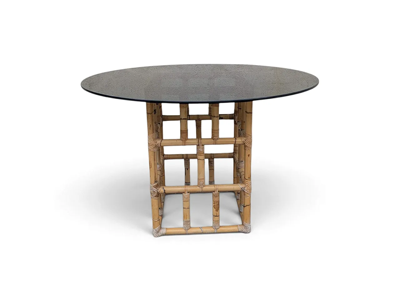 1970s wicker and smoked glass table 2