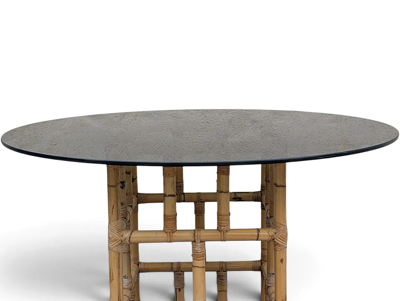 1970s wicker and smoked glass table 4