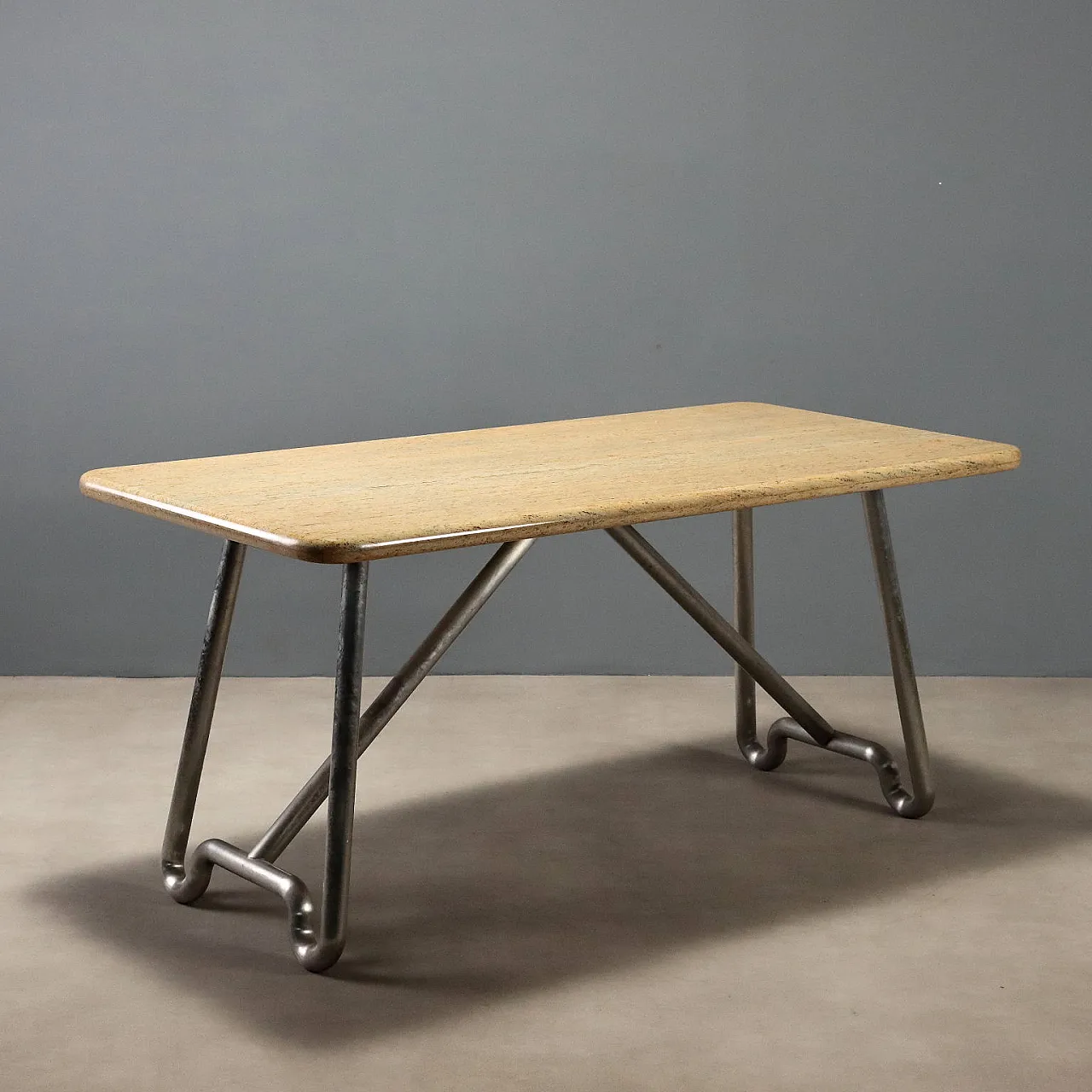 Table in chromed aluminum and marble, 1970s 1