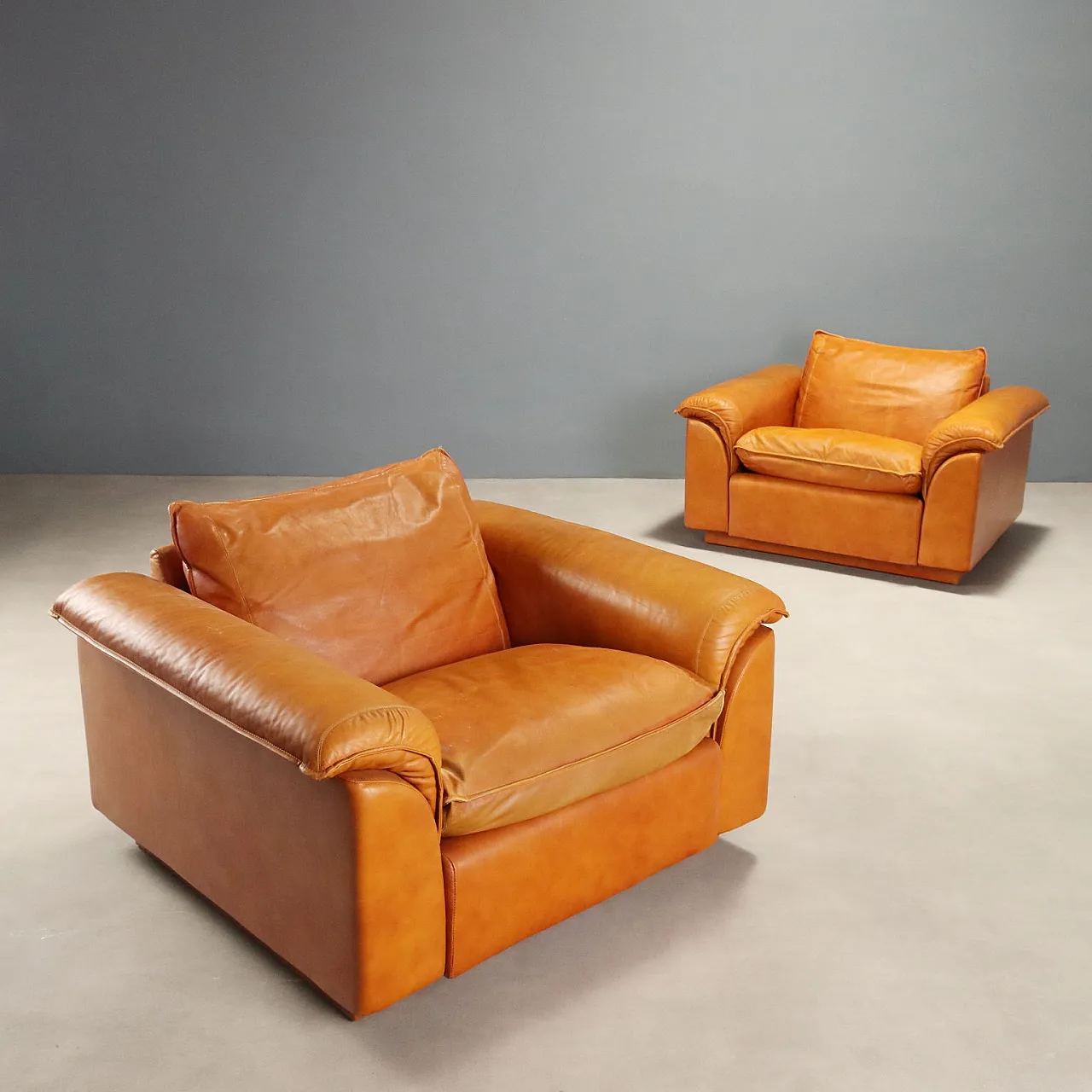 Pair of leather armchairs, 1970s 1