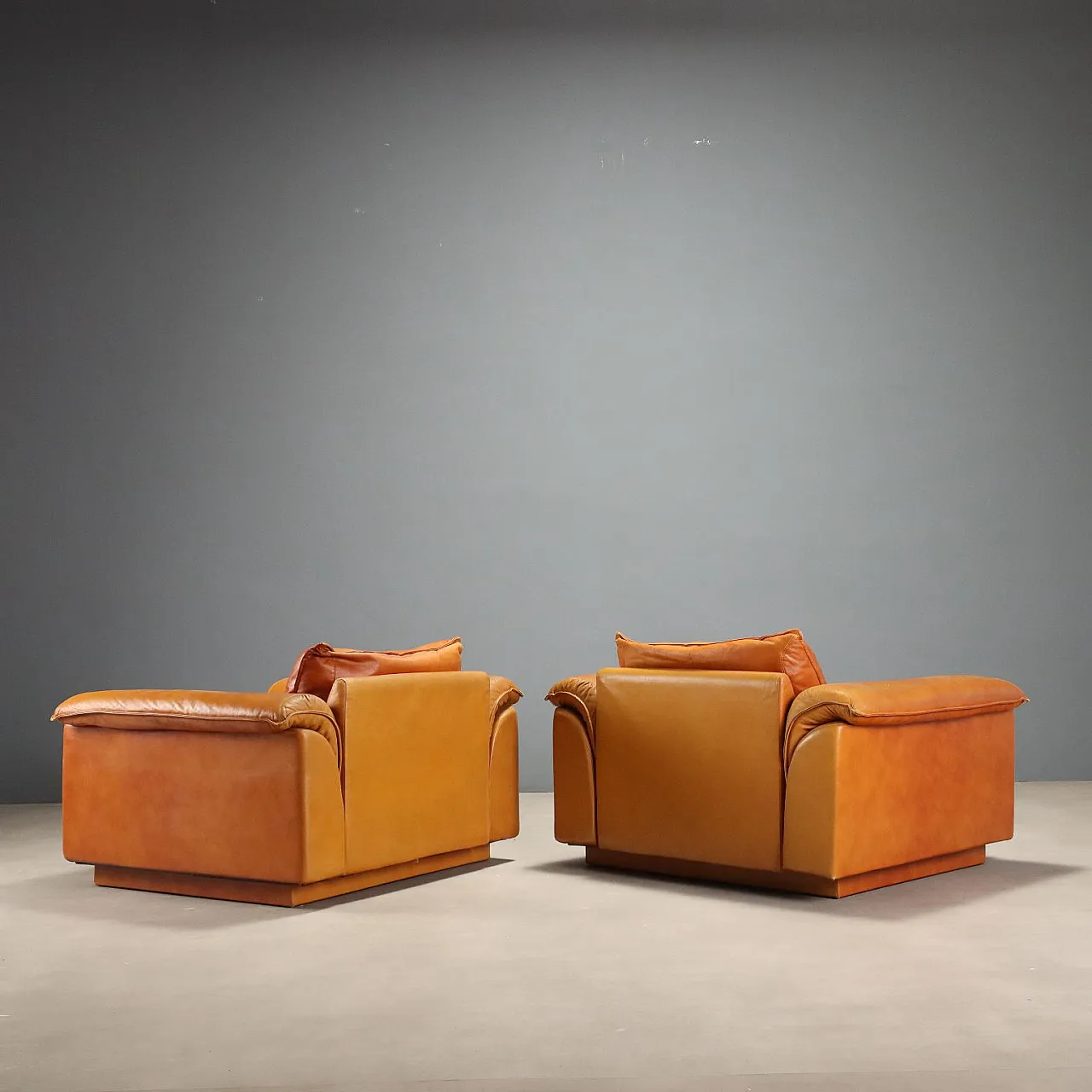 Pair of leather armchairs, 1970s 10