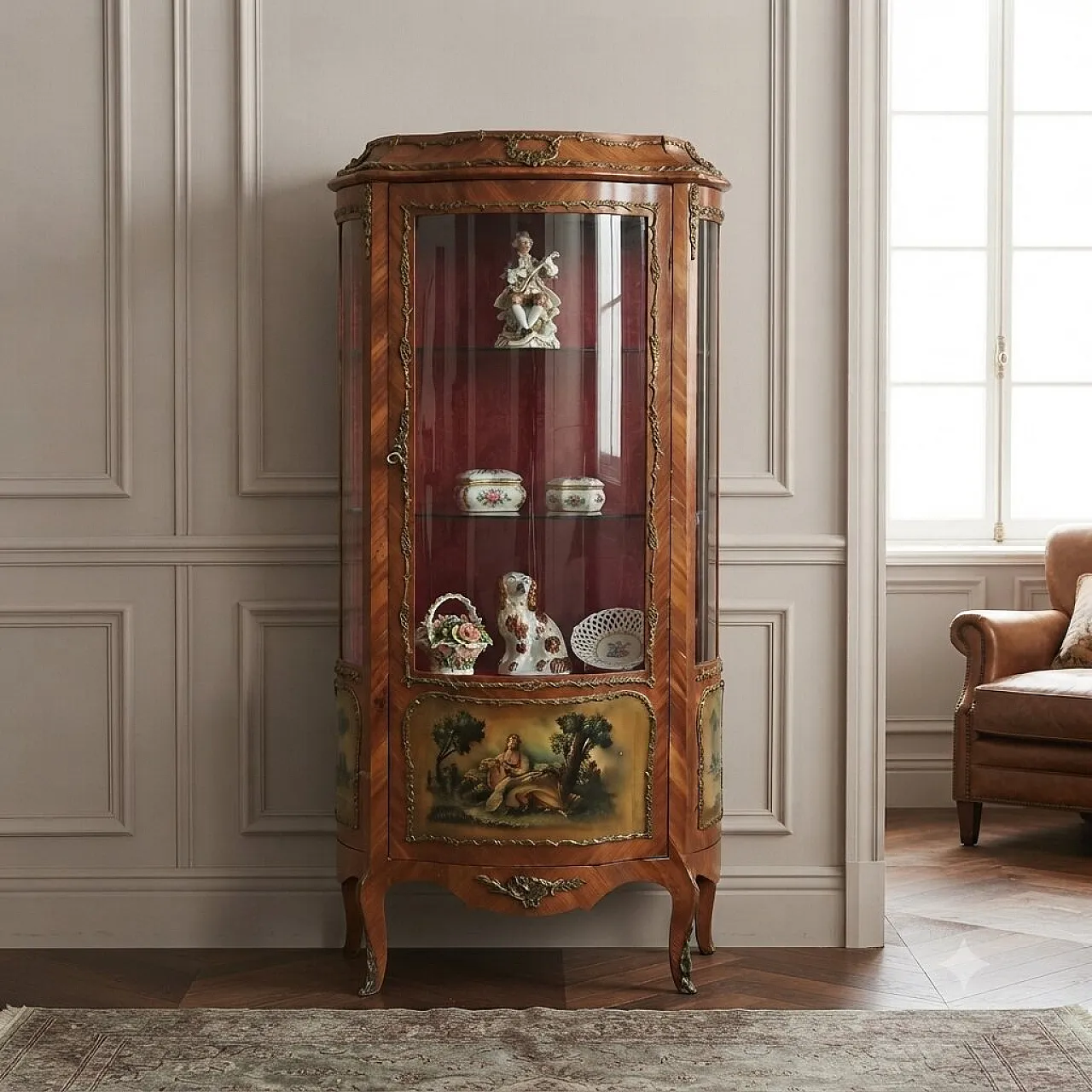 Vetrina in stile Barocchetto in Bois de Rose, '900 2