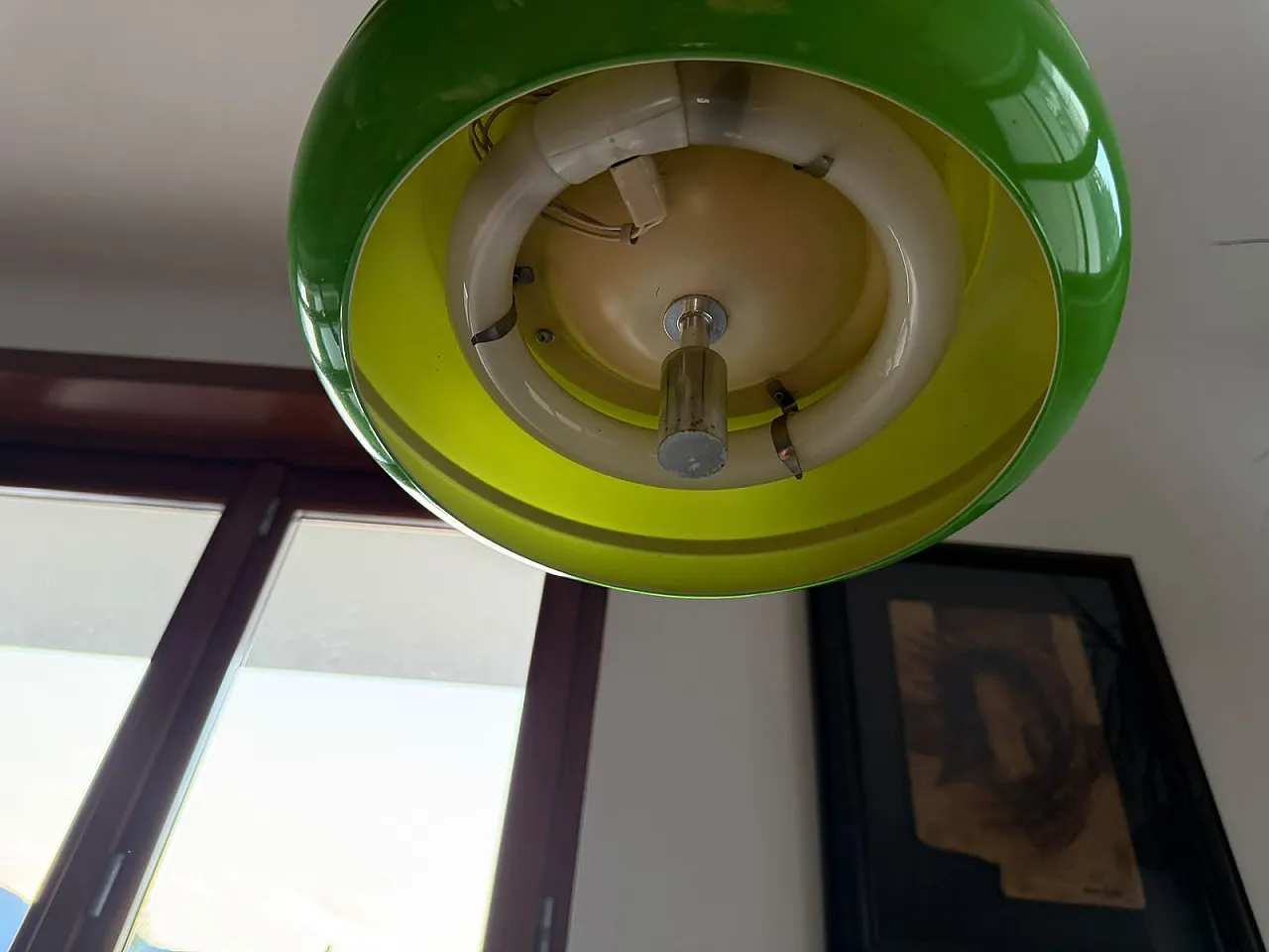 Lampadario  in acrilico verde e cromo, stile Space Age, anni '70 2
