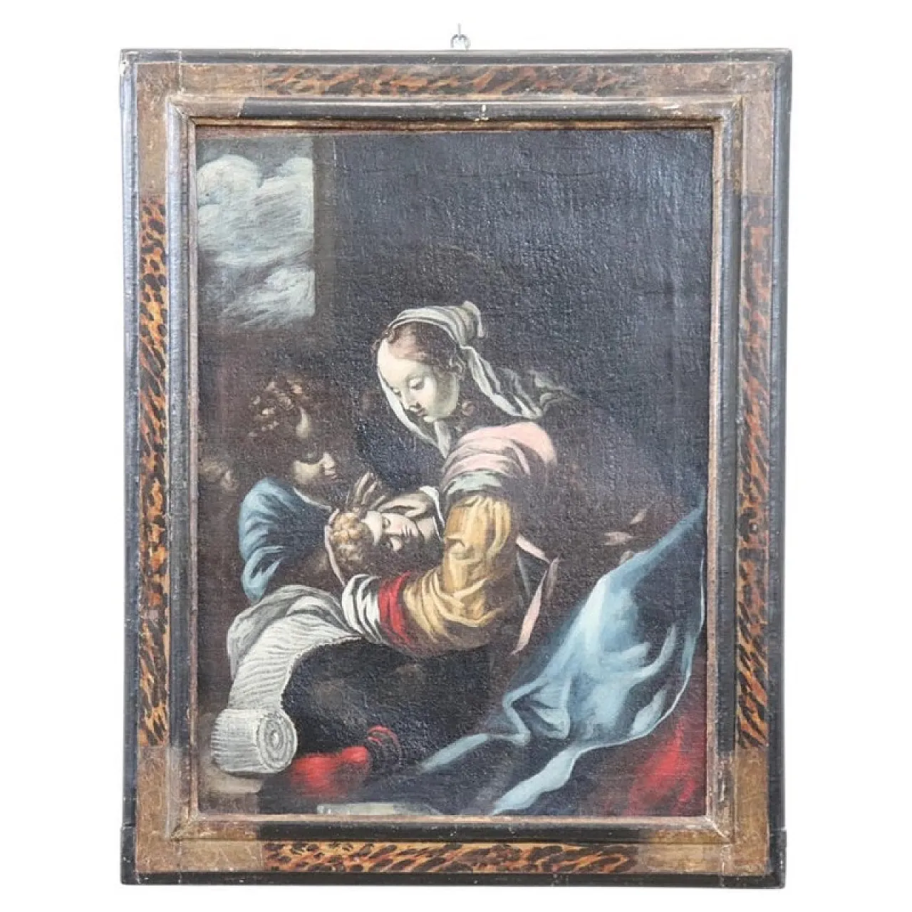 Ancient religious painting, Madonna and Child, oil on canvas, 17th century 1
