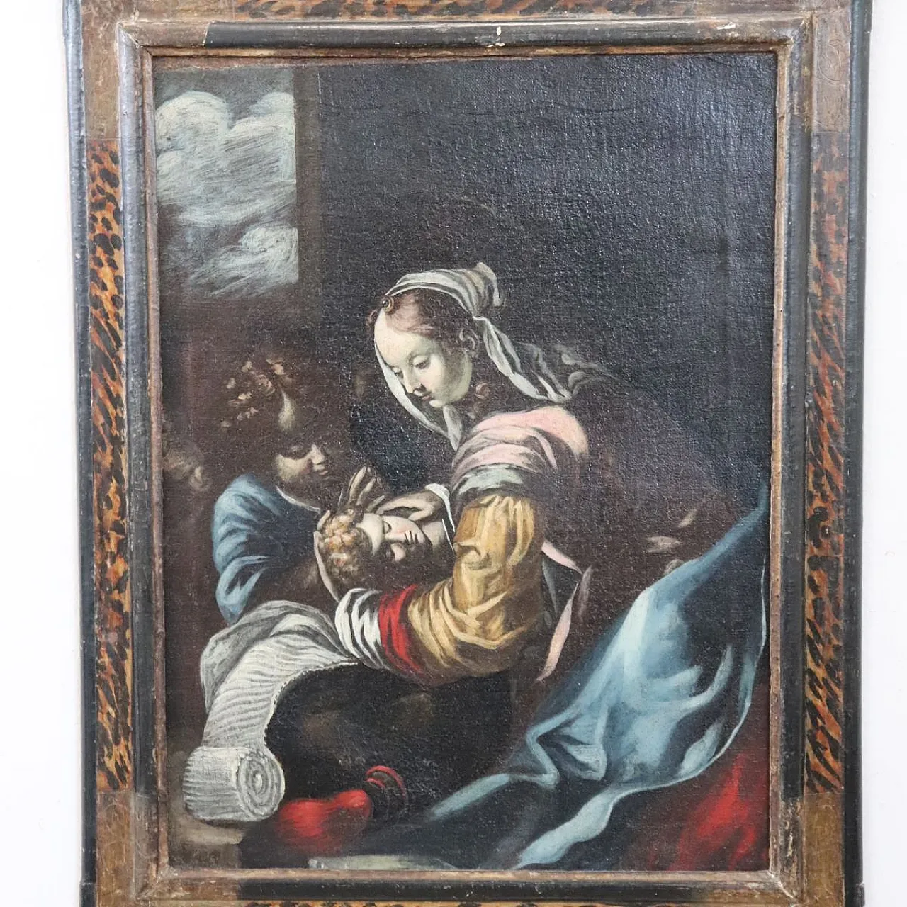 Ancient religious painting, Madonna and Child, oil on canvas, 17th century 4