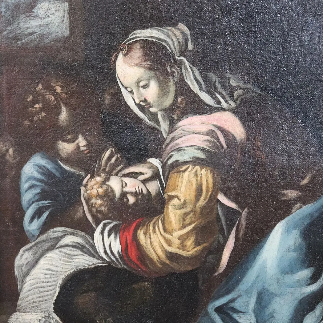 Ancient religious painting, Madonna and Child, oil on canvas, 17th century 5